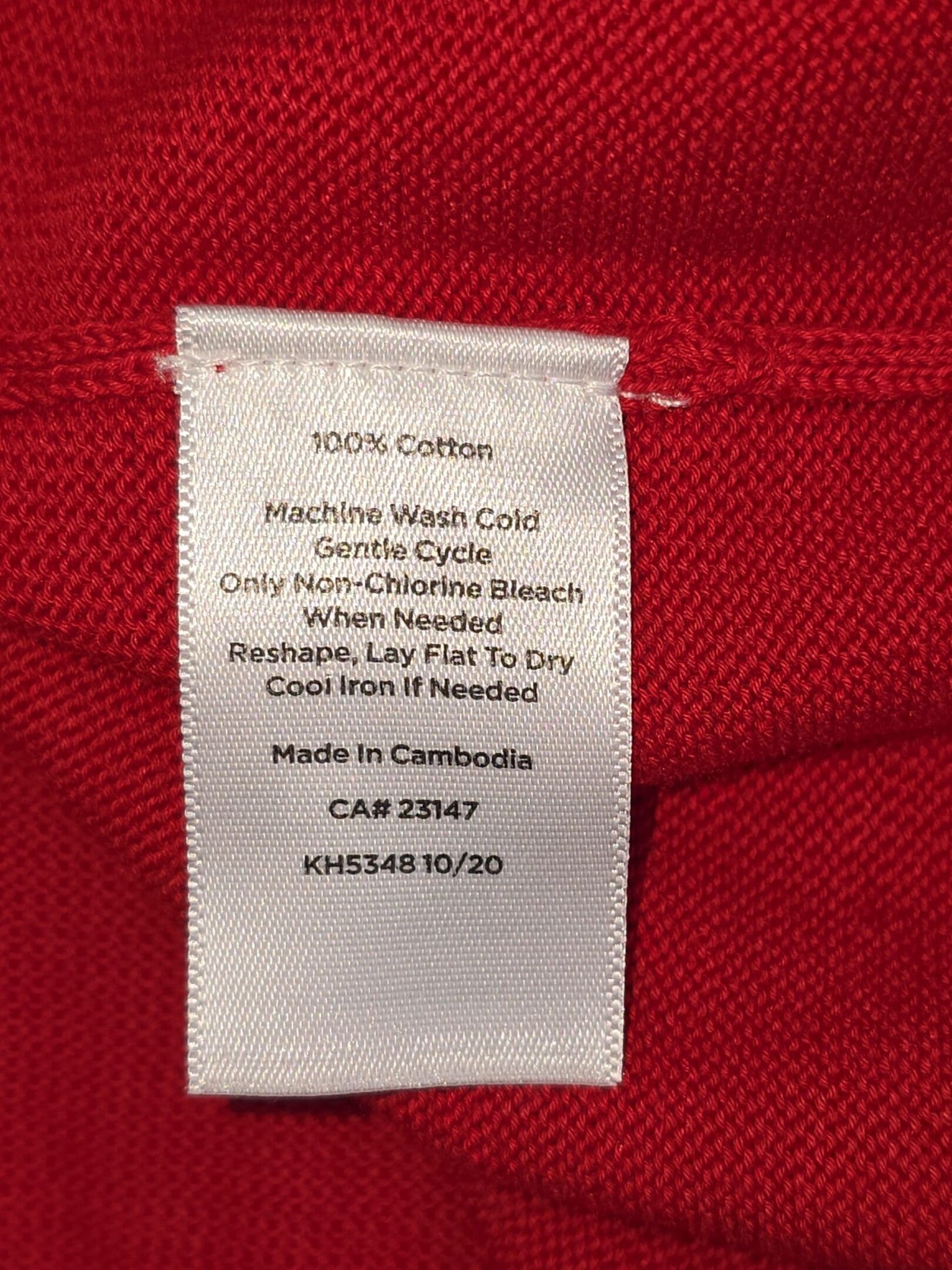 Talbots red sweater material and care tag