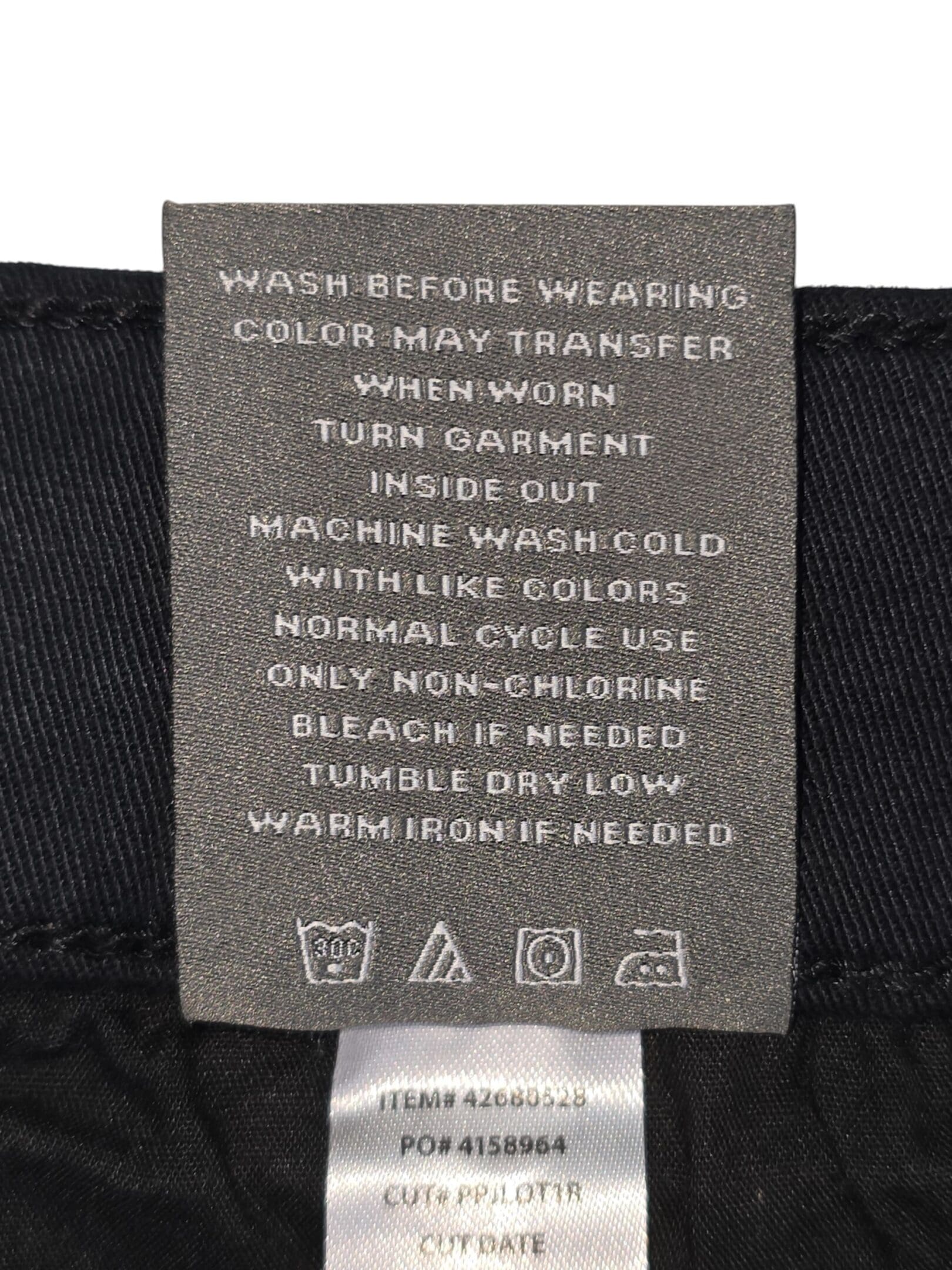 Torrid care label with washing and drying instructions