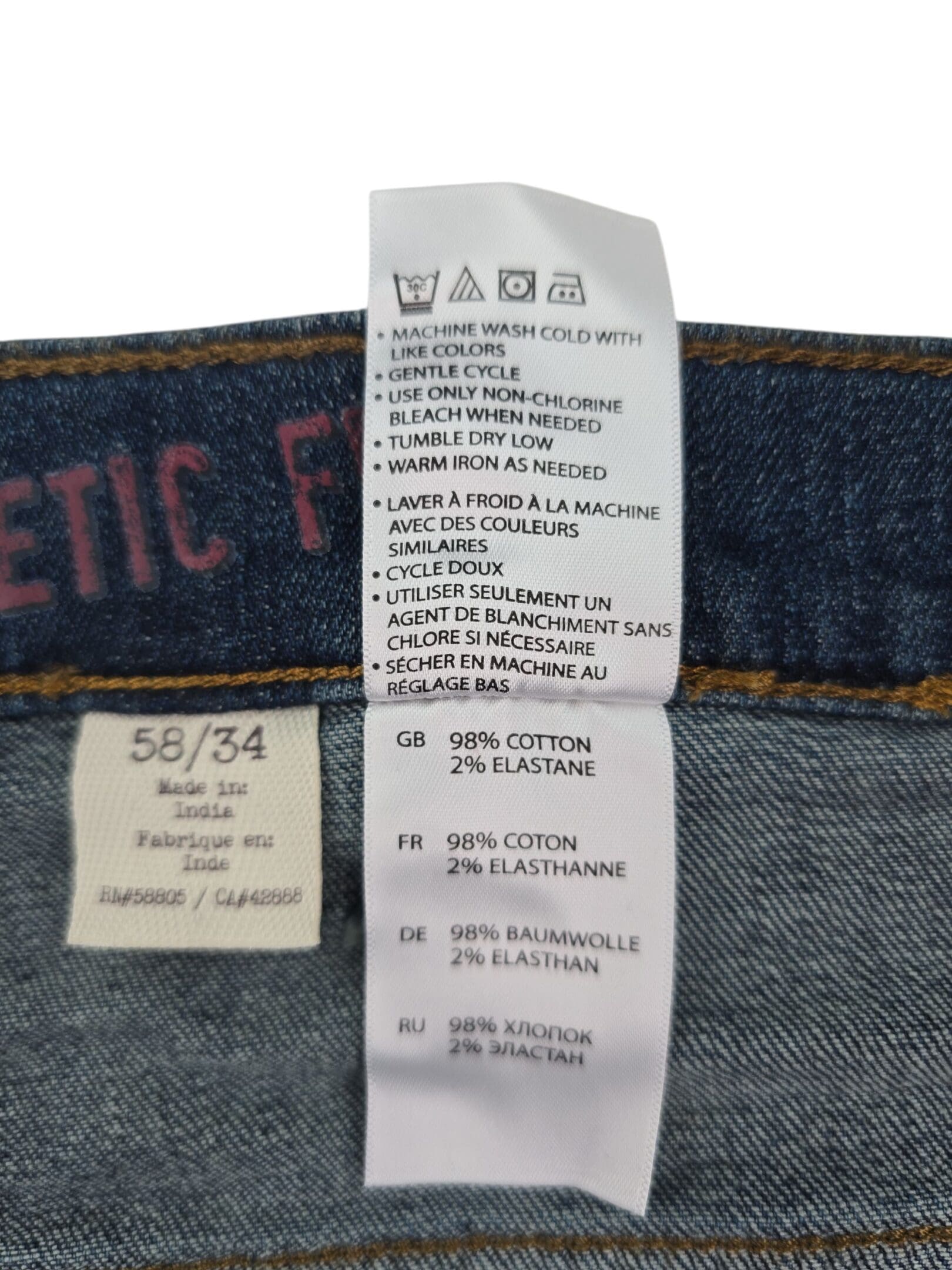 True Nation jeans care and material label