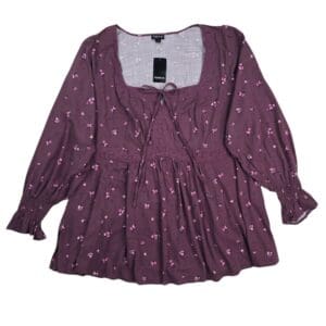 boho floral top front view with square neckline and tie detail