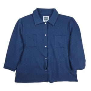 muk luks blue quilted button front jacket size 2x front view