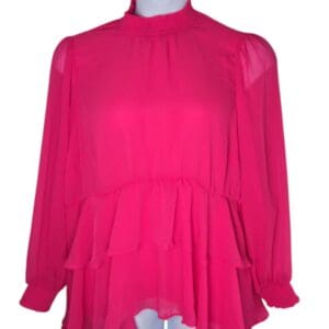 Torrid pink long sleeve semi sheer chiffon top front view