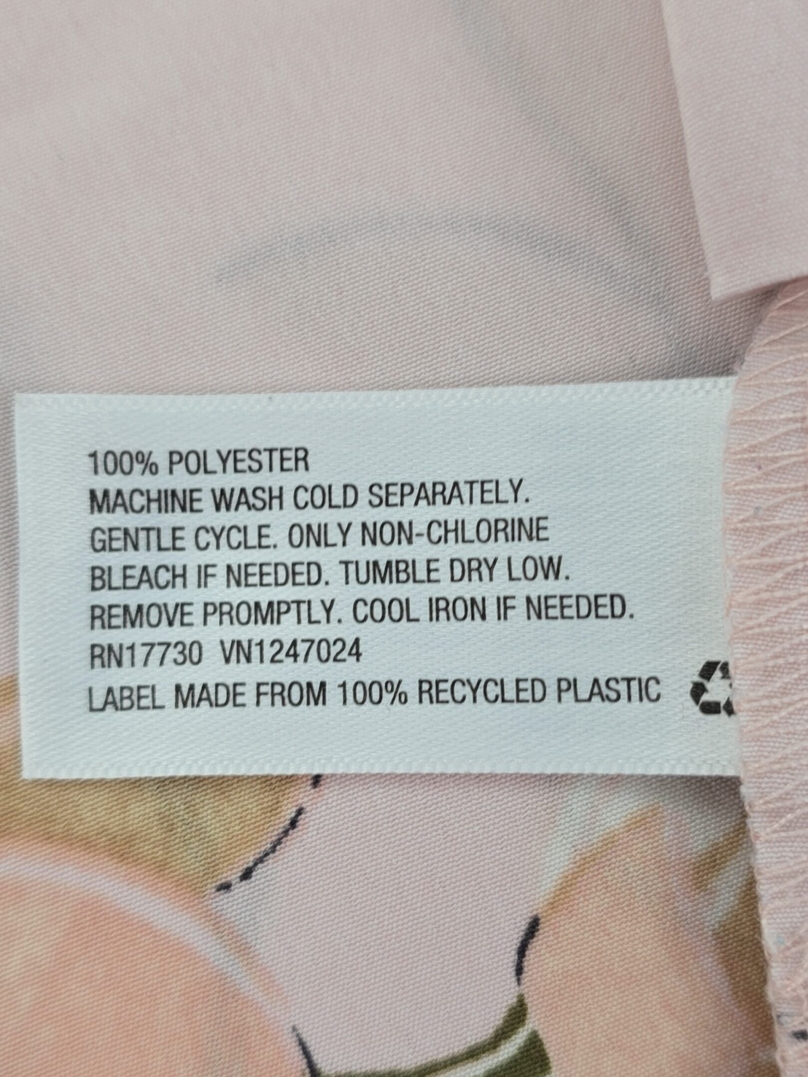Ava & Viv blouse care tag 100 percent polyester machine wash cold