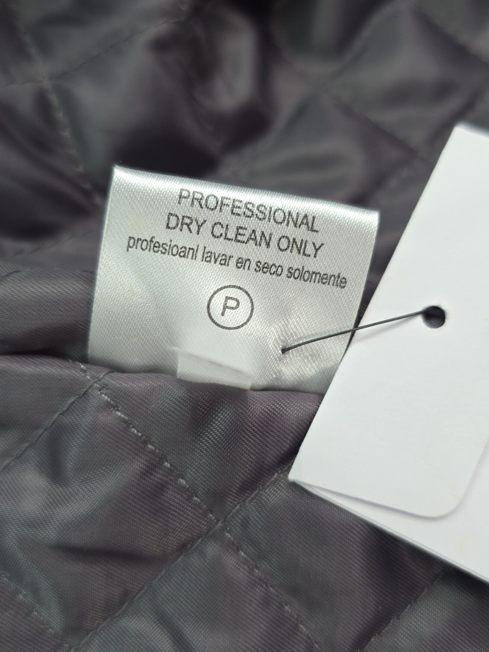 Calvin Klein men’s winter coat care instructions label