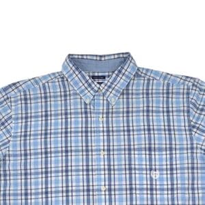 Chaps XXL men’s easy care plaid short sleeve shirt front view close up