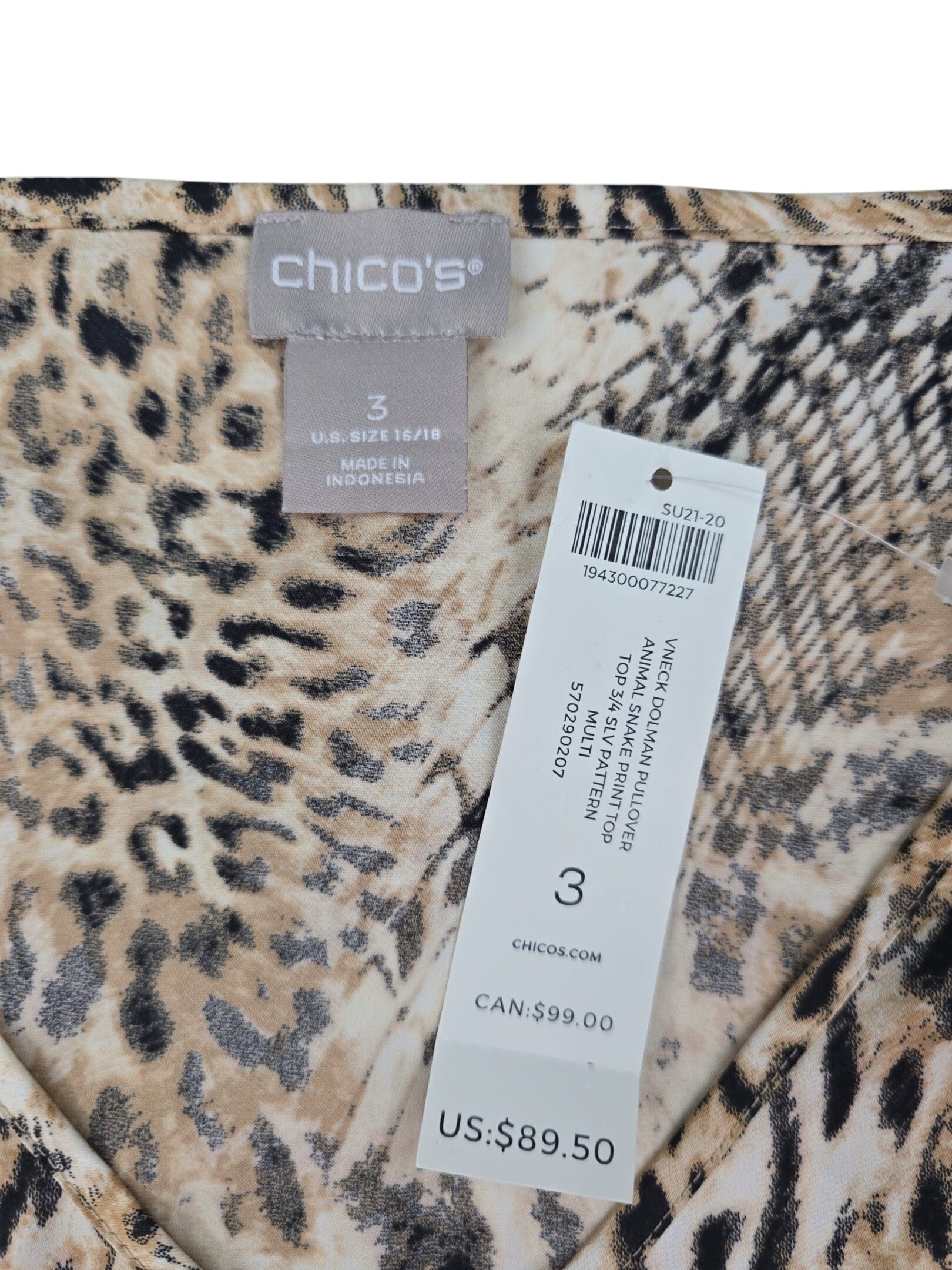 Chico’s women’s top size 3 brand label