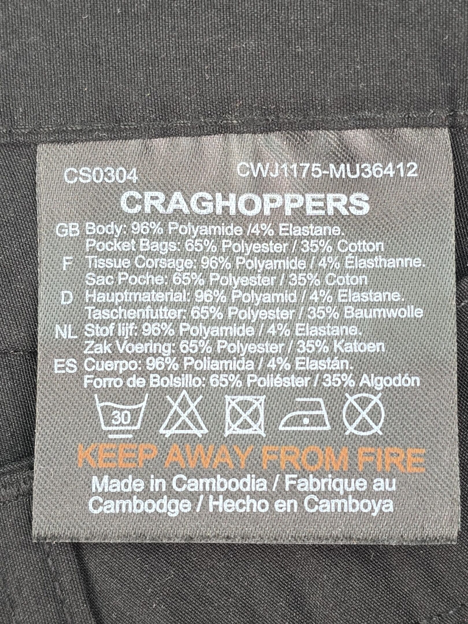 Craghoppers women’s shorts material and care label