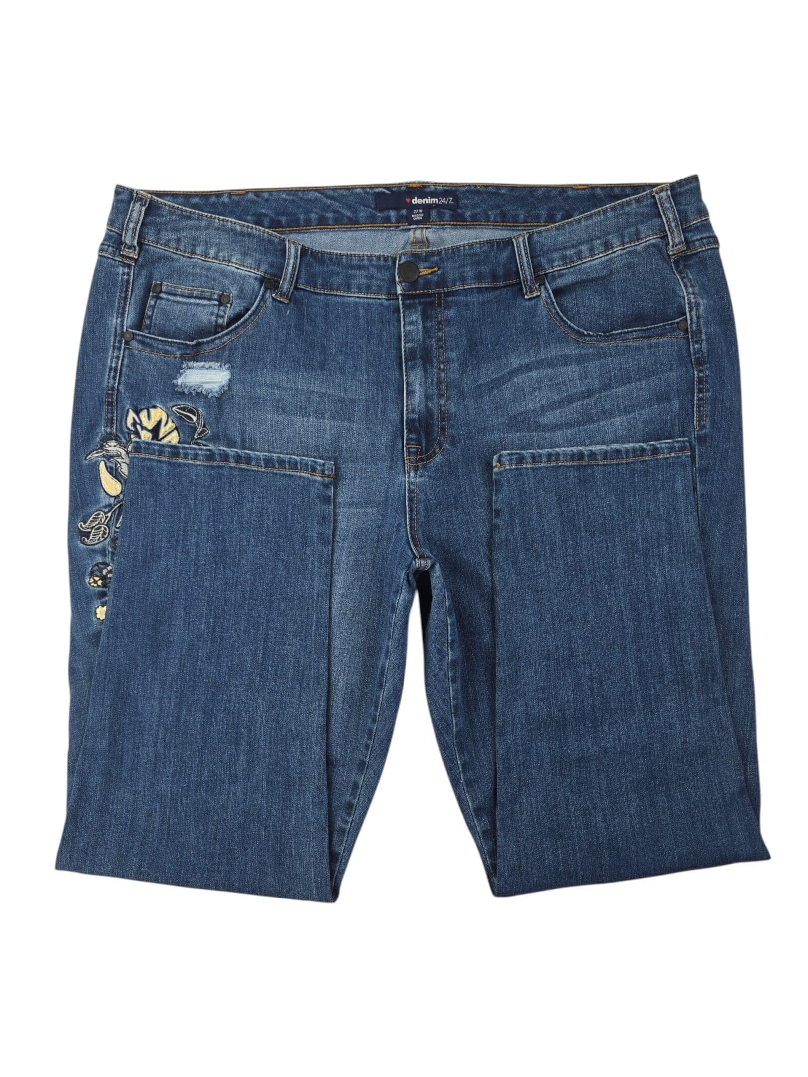 Denim 24/7 women’s distressed jeans hemline detail