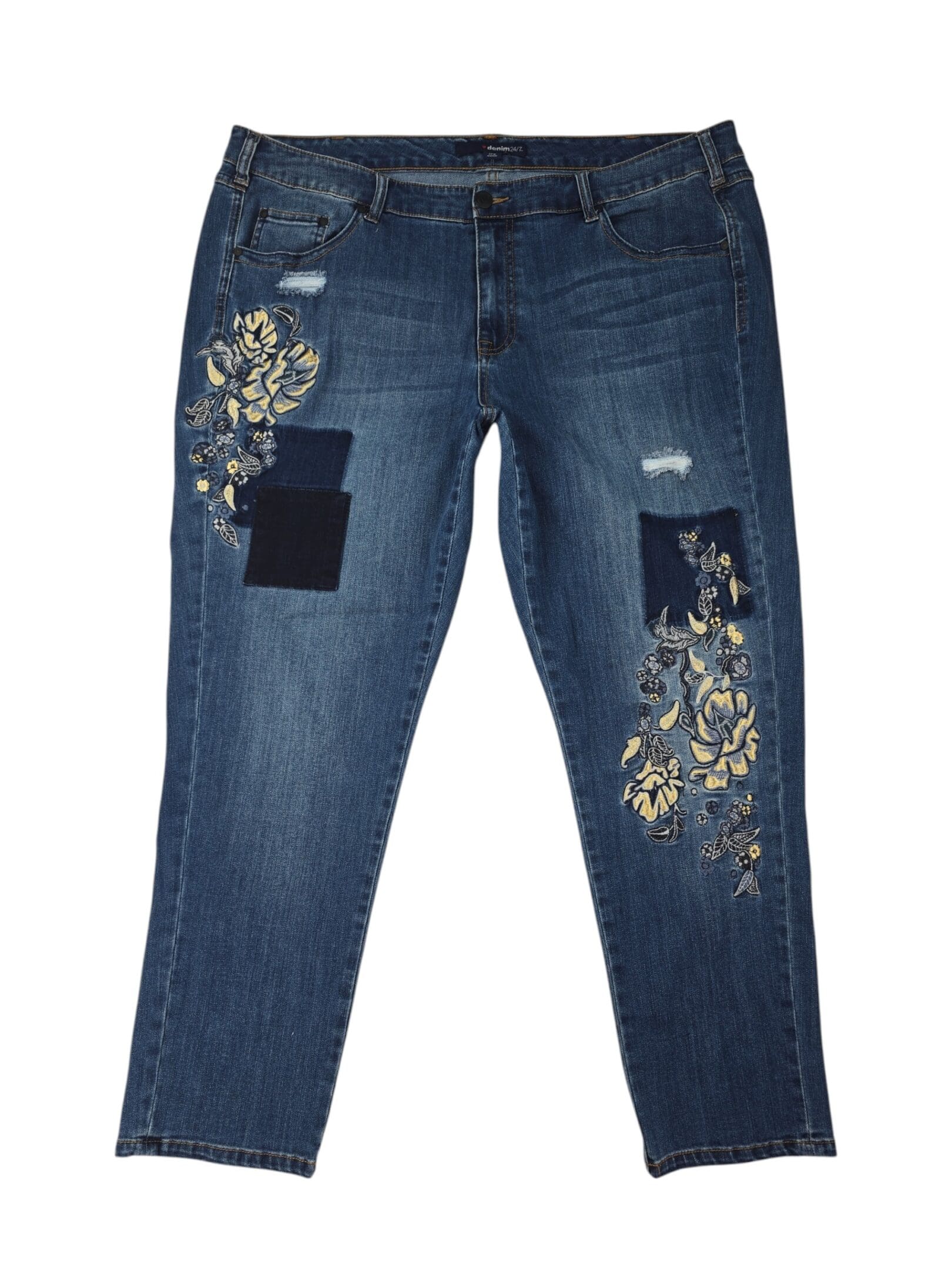 Denim 24/7 women’s distressed jeans full front view size 22W