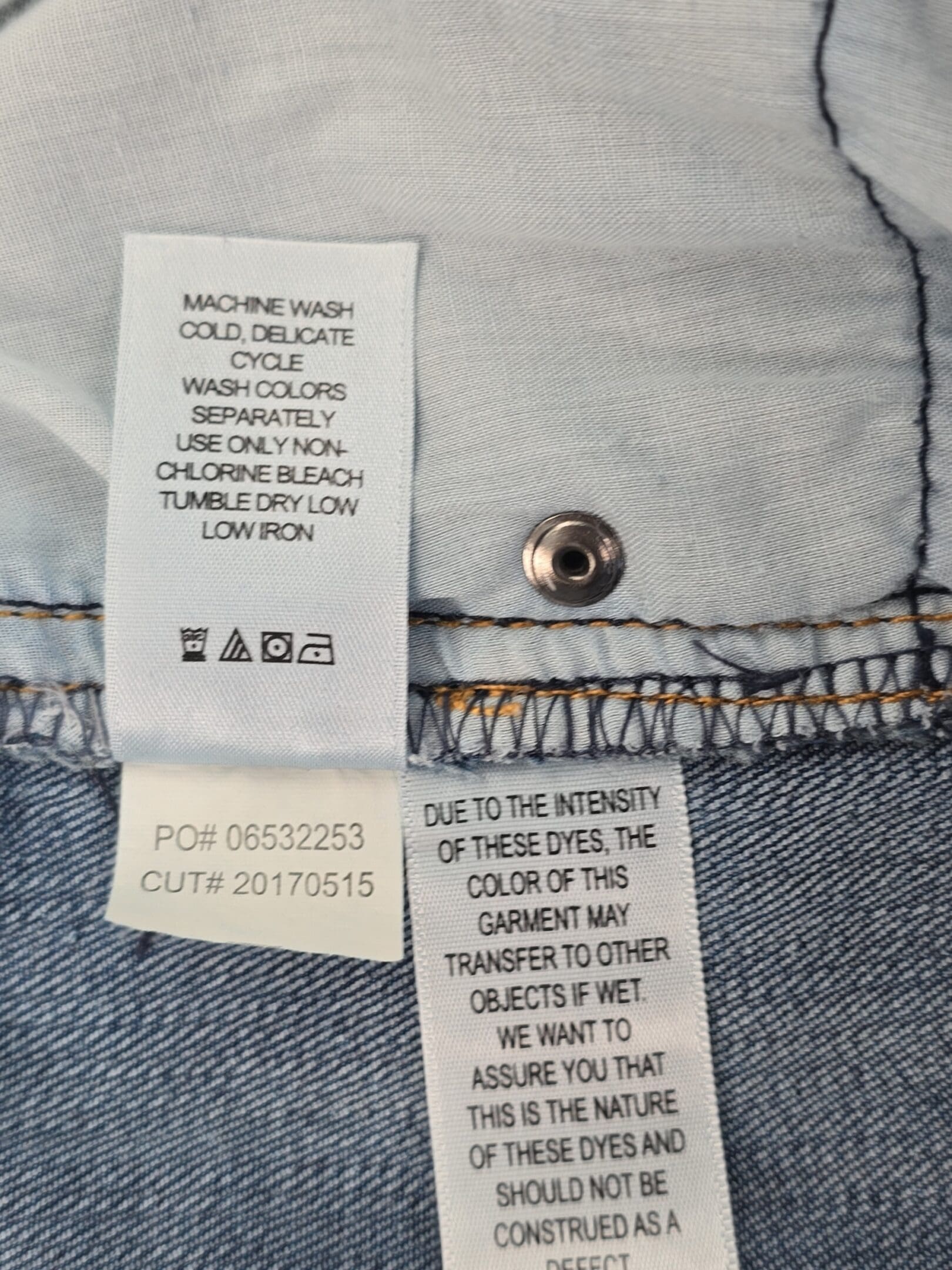 Denim 24/7 women’s jeans care instructions label