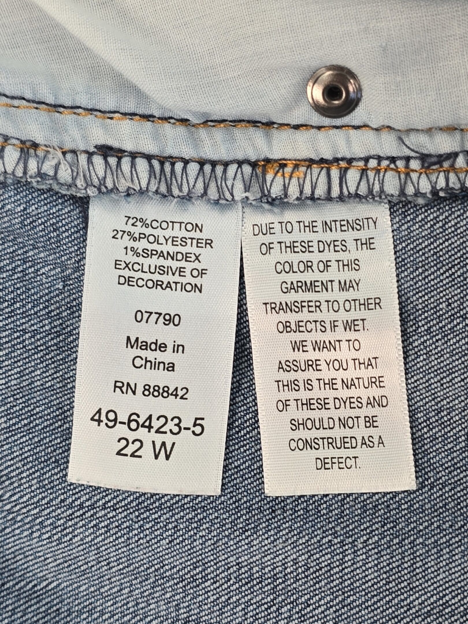 Denim 24/7 women’s jeans fabric content tag