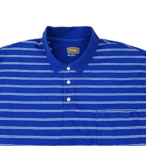 Foundry men’s polo shirt 2XLT blue striped short sleeve close up view