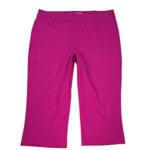 Full front view of Kim Rogers women’s pink tummy control capri pants laid flat