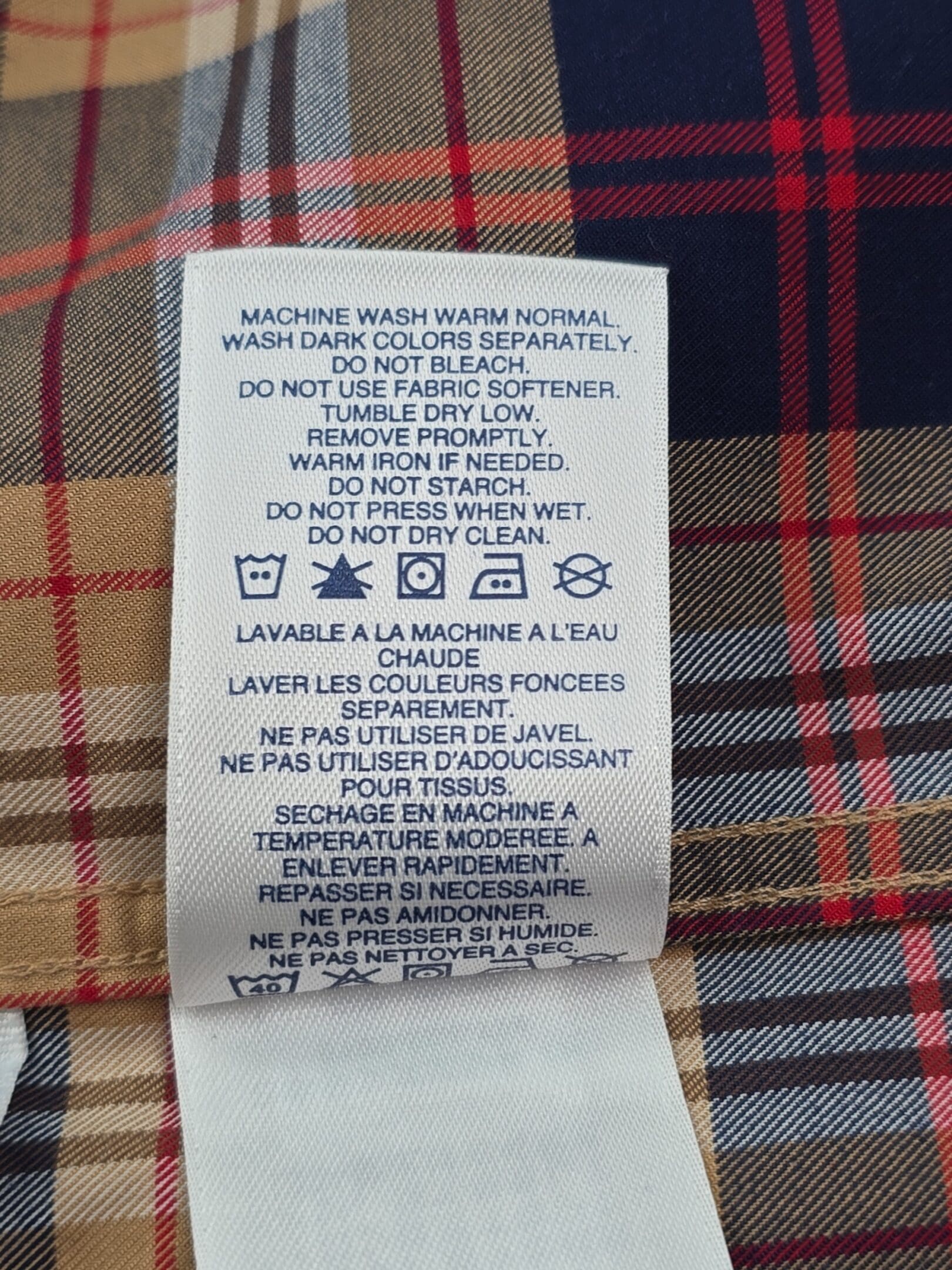 Care tag for Lands’ End no iron shirt 3XLT