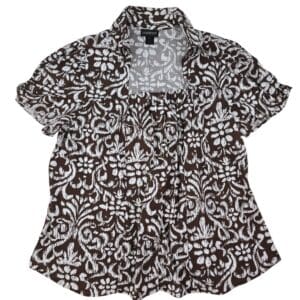 Lane Bryant brown and white printed short sleeve shirt size 22/24 front view