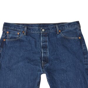 Up close front view of Levi 501 men’s blue jeans