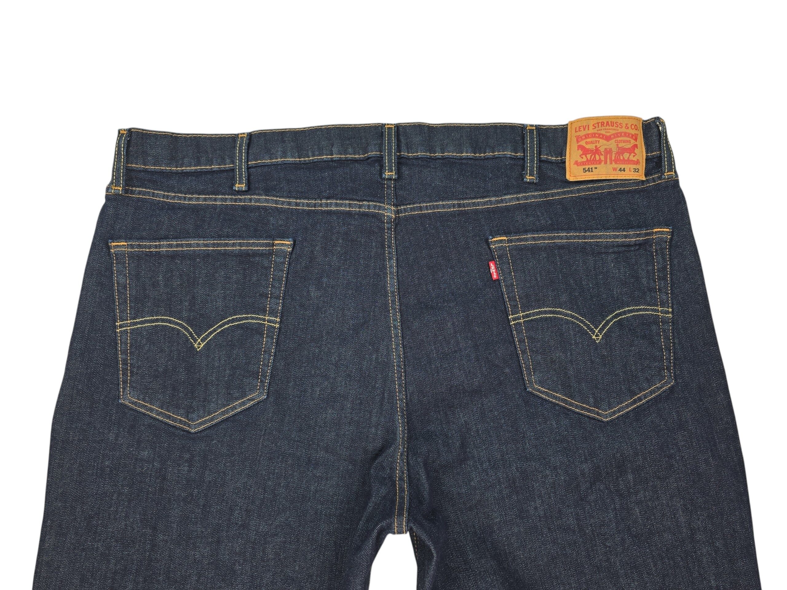 Up close back view of Levi 541 men’s blue denim jeans