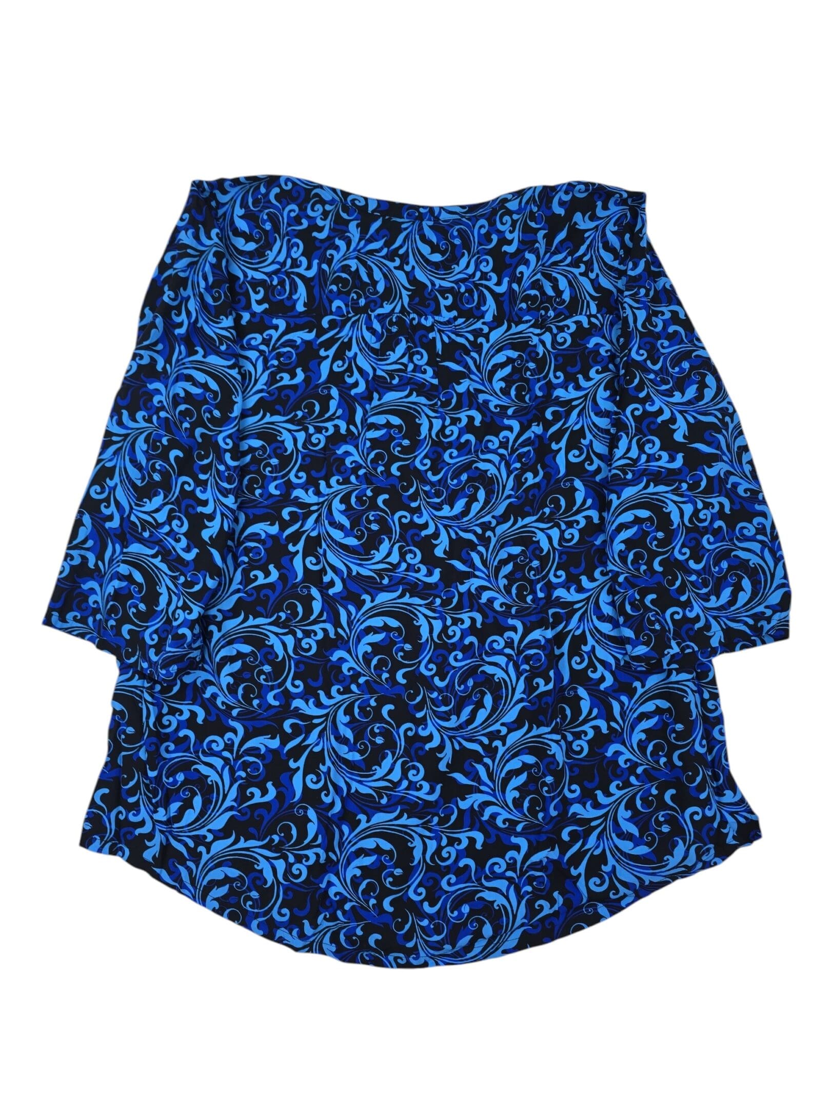 Liz Claiborne women’s blouse back view in blue and black swirl print