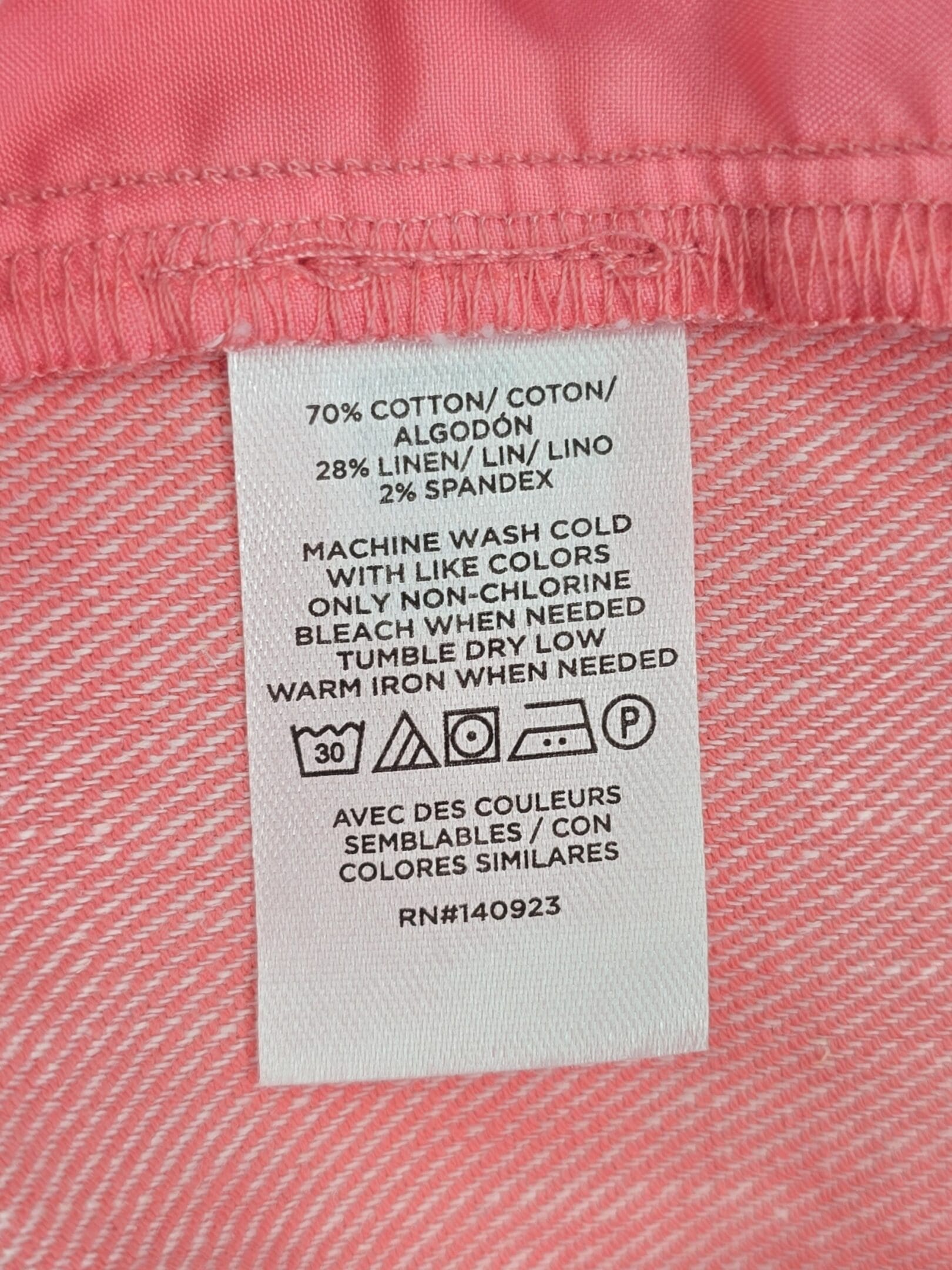 LOFT red pants fabric content and care instructions