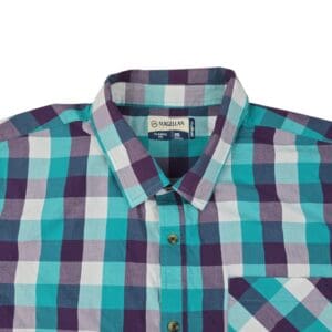 Magellan short sleeve men’s shirt 2X front close up showing plaid pattern