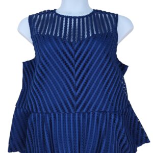 New York & Company XXL sleeveless blue textured blouse with round neckline and defined waistline