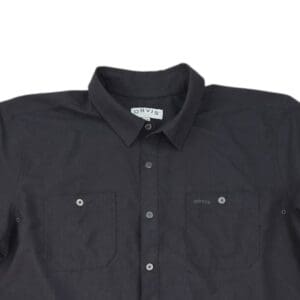 Orvis men’s short sleeve button up shirt close up