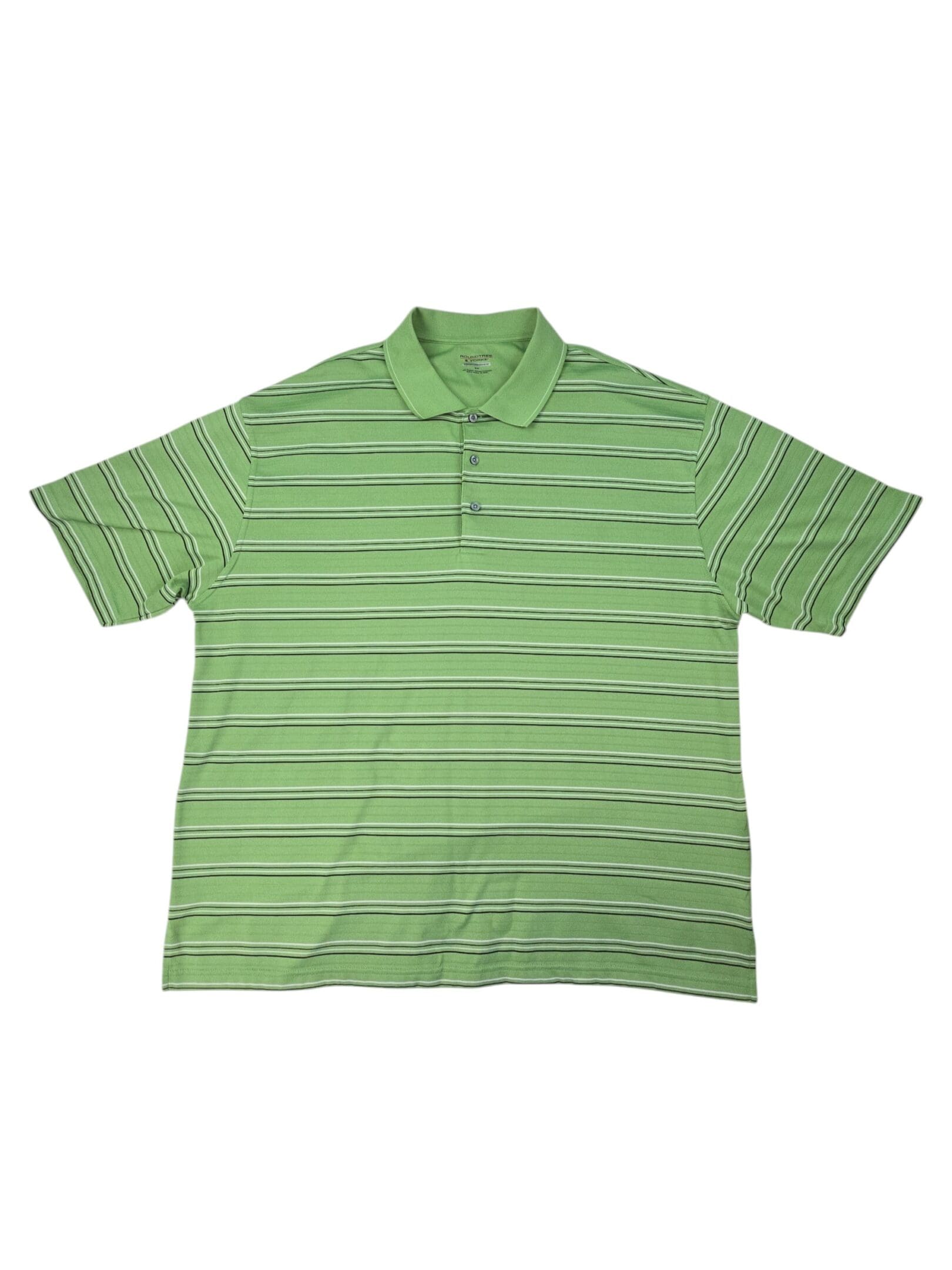Roundtree & Yorke men's polo shirt green striped short sleeve front view