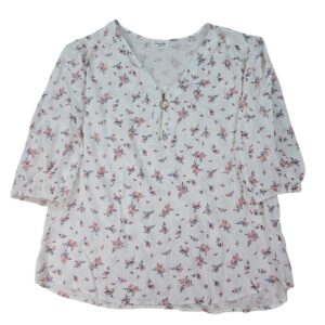 Full front view of Siren Lily women’s floral blouse laid flat