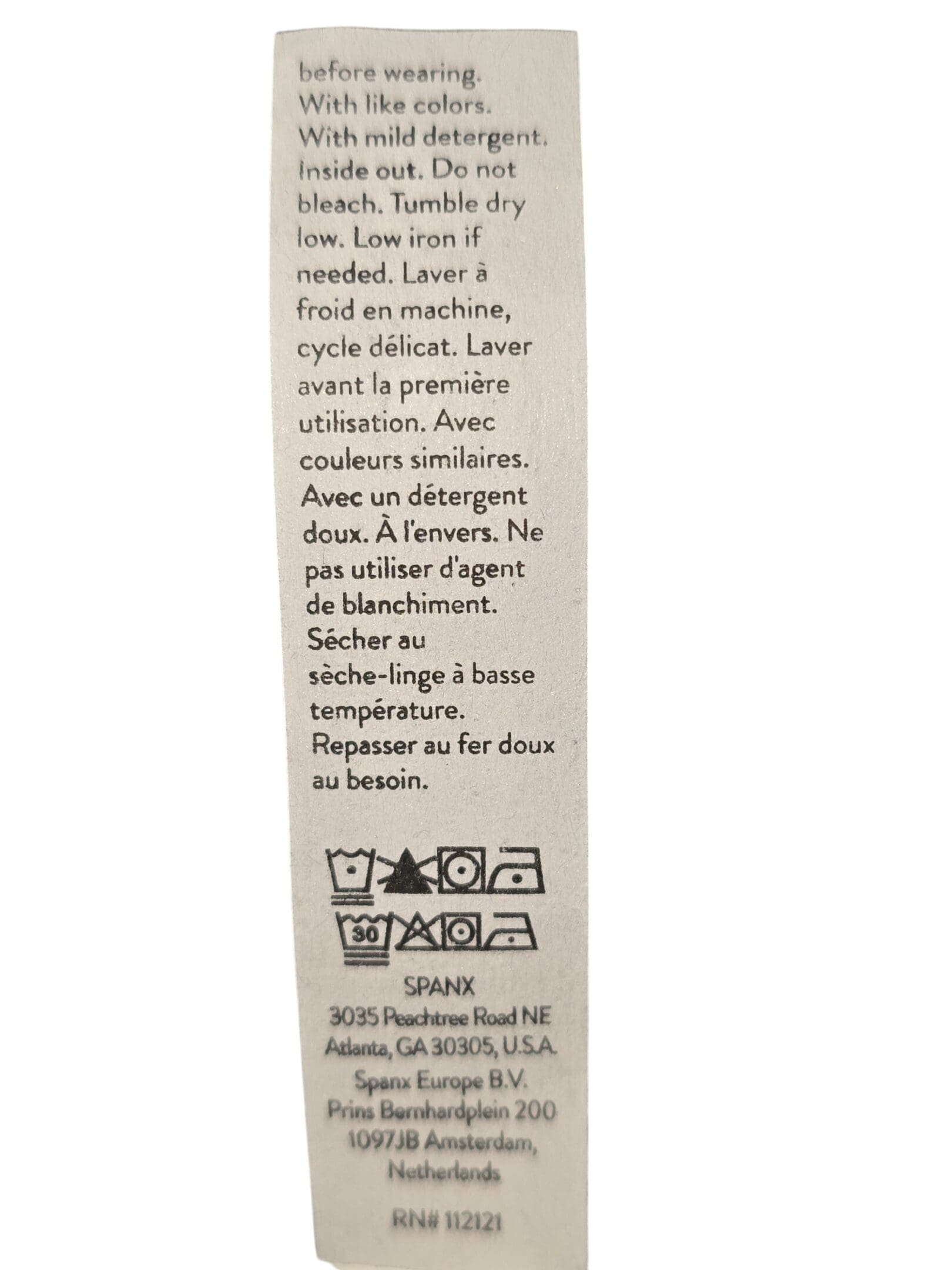 Spanx khaki twill shorts care instructions label