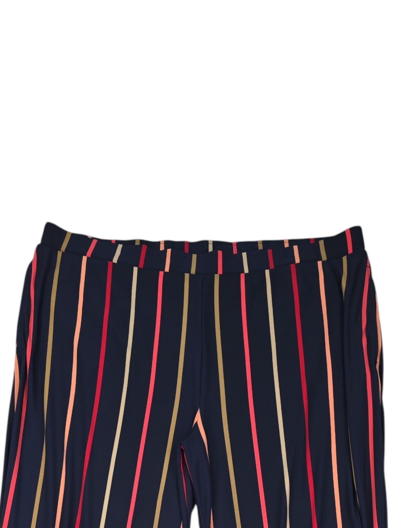 Susan Graver wide leg pants size 2X close up navy vertical stripe