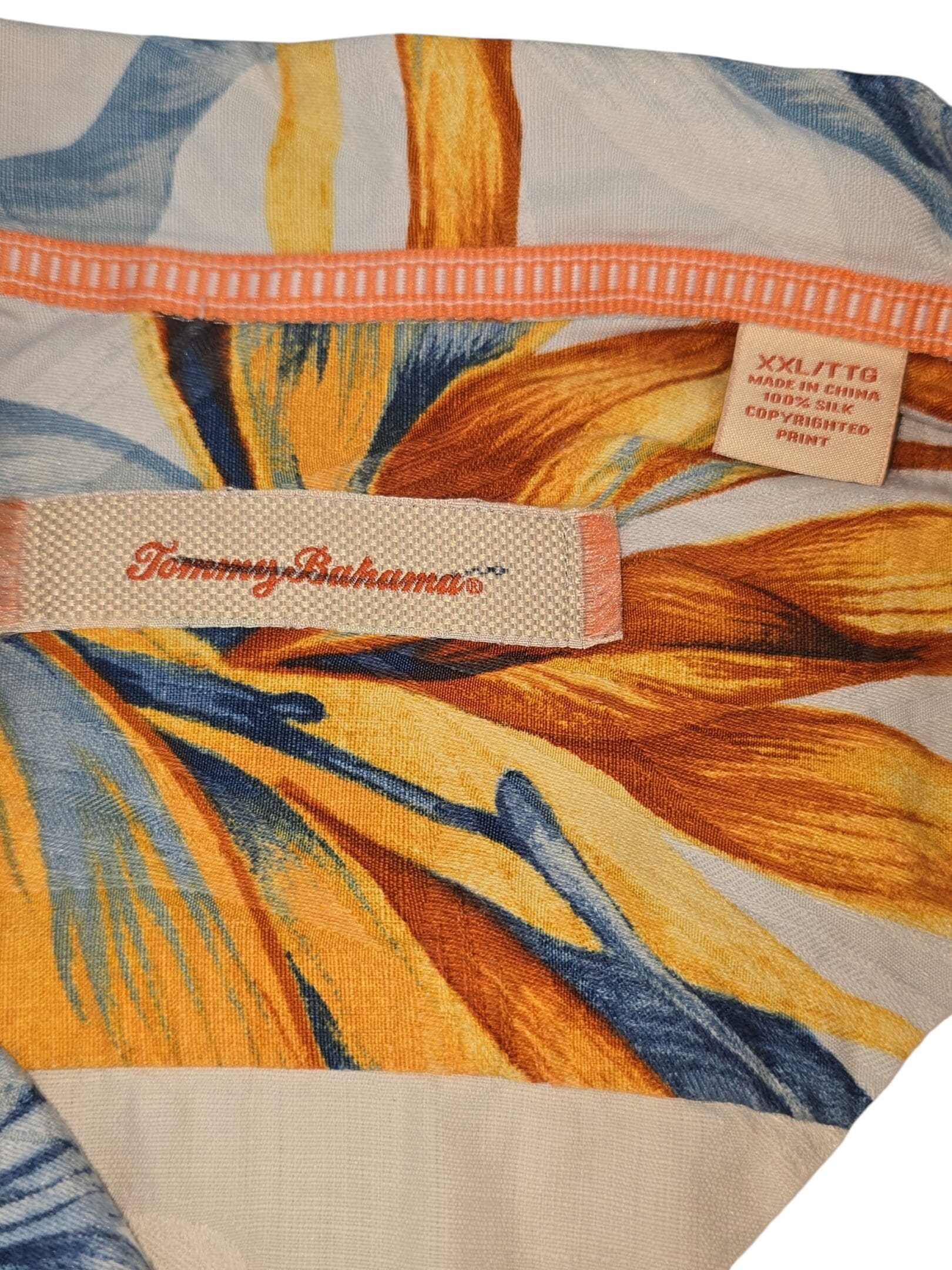Tommy Bahama size XXL silk shirt brand and size tag