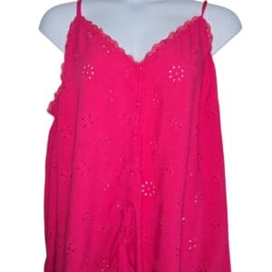 Torrid pink eyelet cami size 4 shown on mannequin with lace trim and button front