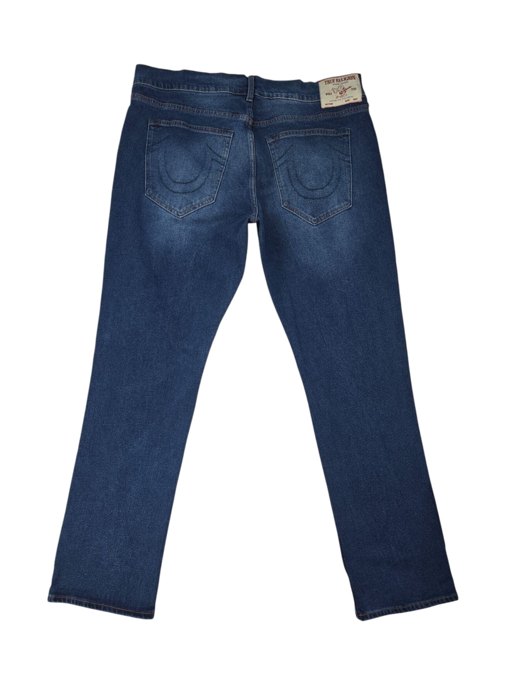 True Religion Ricky relaxed straight men’s blue jeans full back view