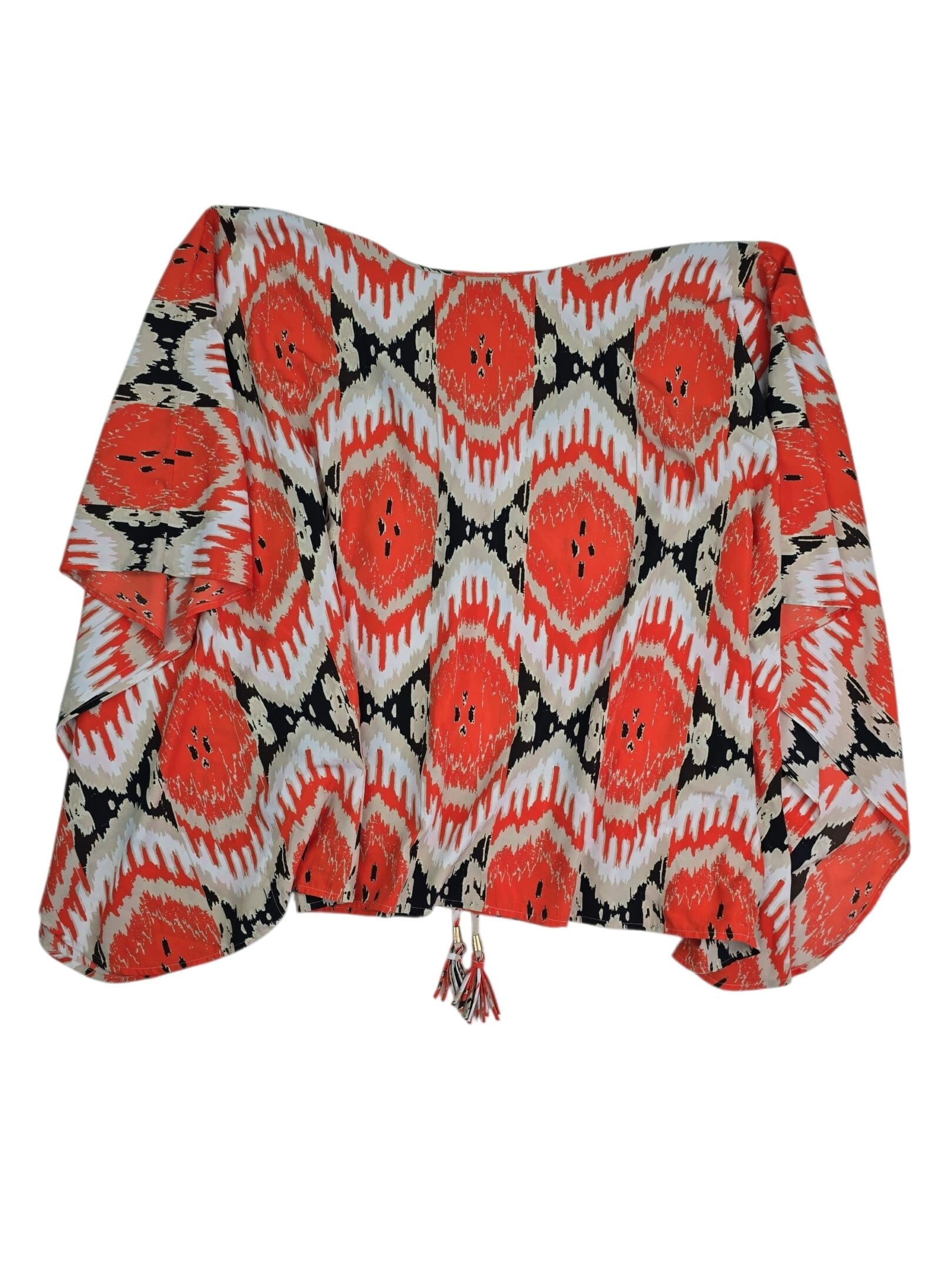 Vince Camuto orange and brown caftan top back view size 2X