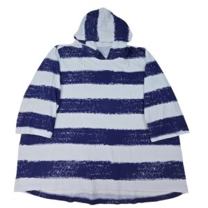 Full front view of d&co women’s striped hooded top laid flat