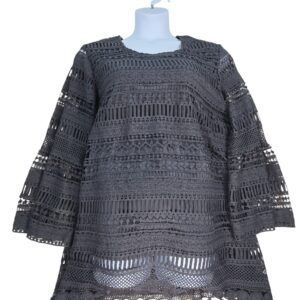 Indigo Soul lace blouse charcoal gray lined long sleeve front view