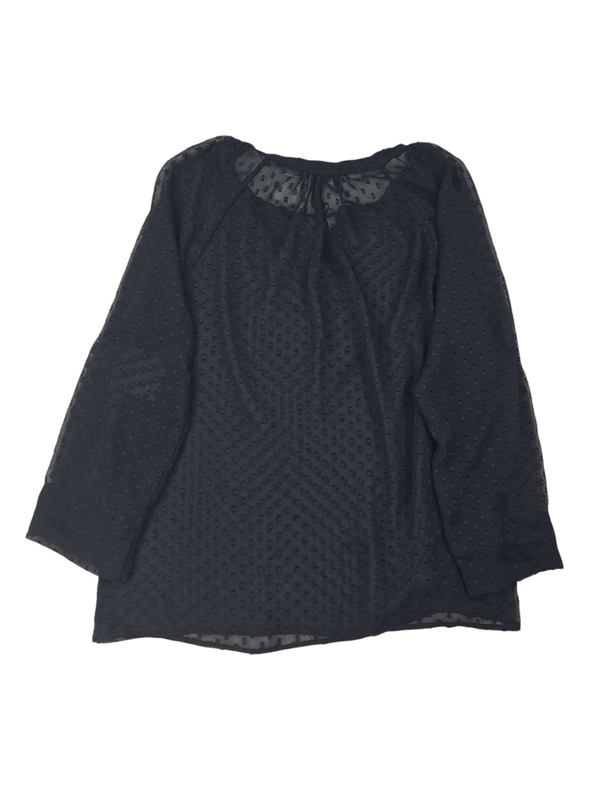 Liz Claiborne XL black semi sheer pullover top back view with long sleeves