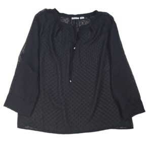 Liz Claiborne XL black semi sheer pullover top front view with long sleeves
