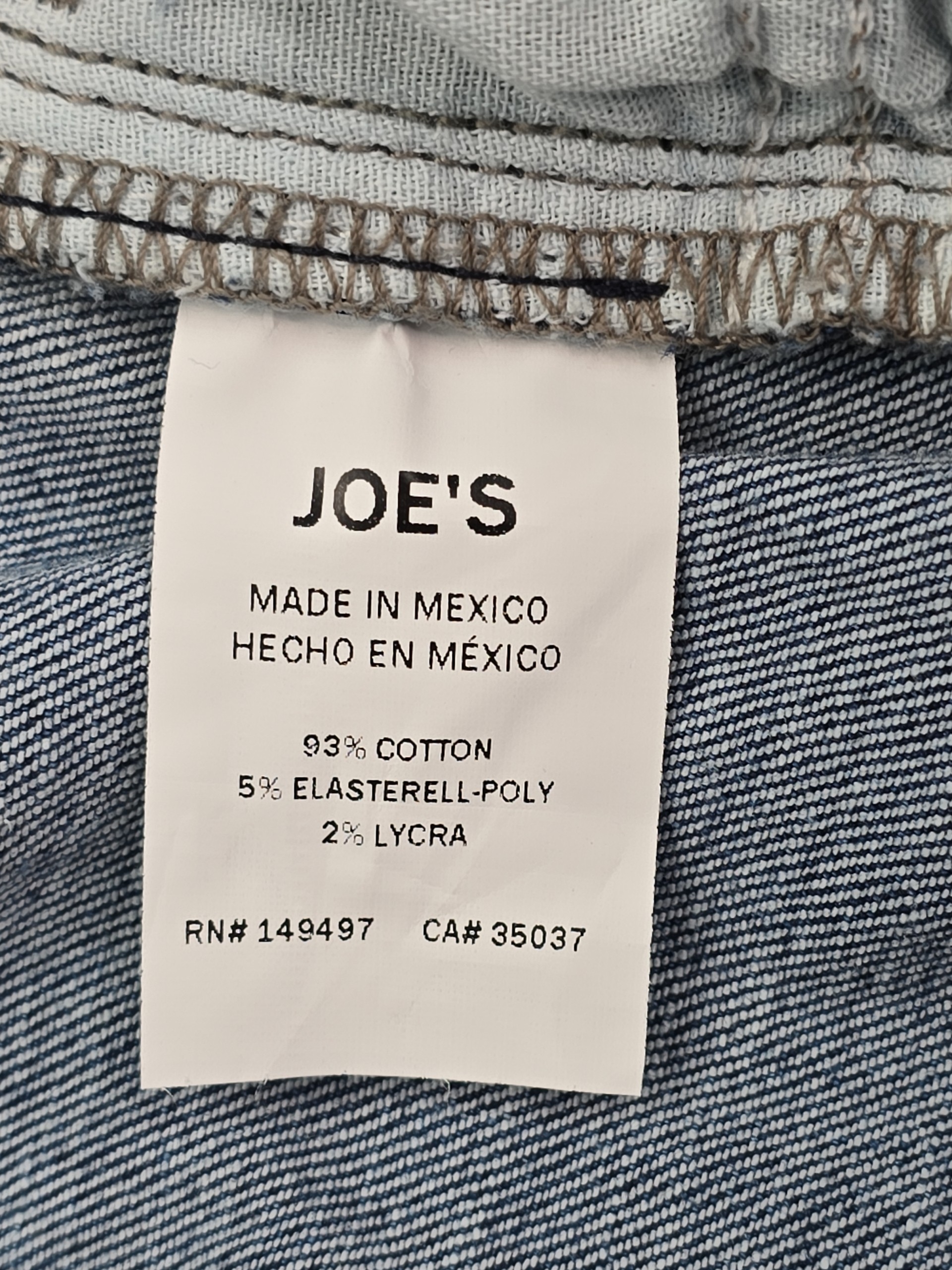 Joe’s Jeans material content tag cotton denim blend