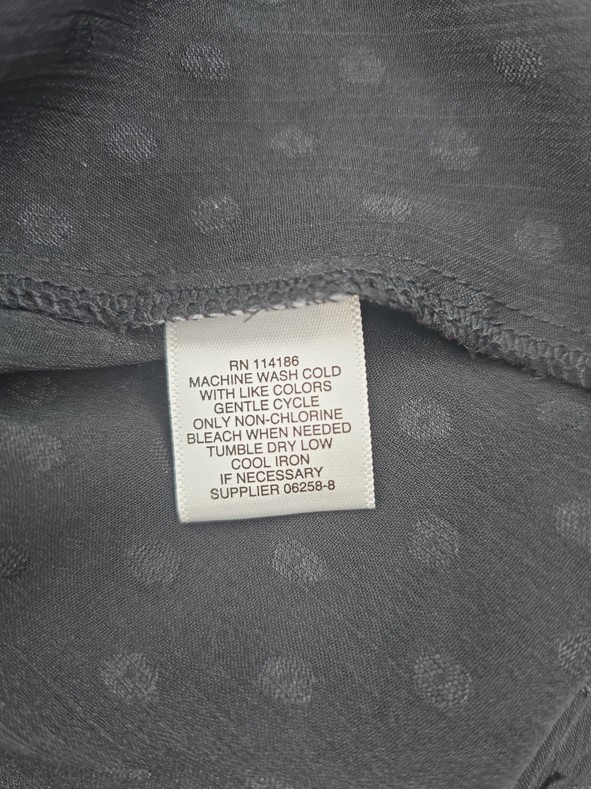 Liz Claiborne blouse care tag RN 114186 machine wash instructions