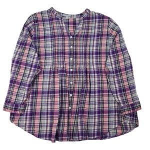 Woman Within brushed cotton plaid button up top front view