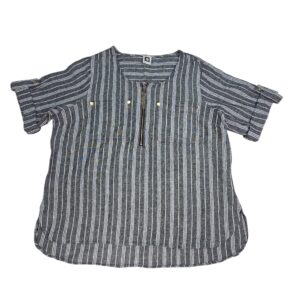Anne Klein linen blend top striped blouse front view