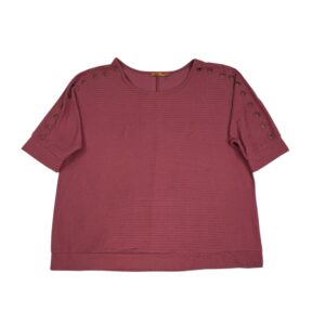 Belldini short sleeve pullover top size 3X ribbed rose pink blouse with grommet shoulder detail front view