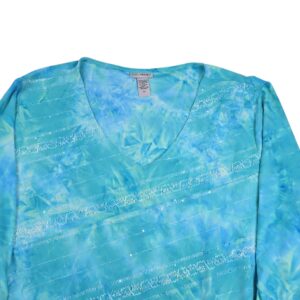 Catherines embroidered sequin watercolor v neck blouse close up