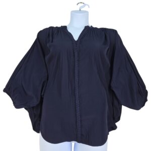 Chico's navy blue blouse front view women's size 14