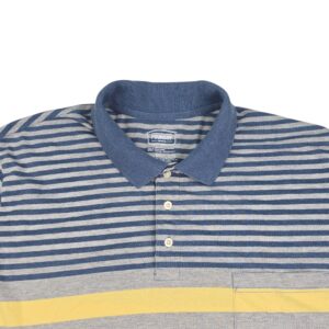 Foundry short sleeve polo shirt close up front view blue gray yellow striped big and tall 2XLT