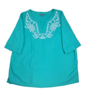 Jessica London embroidered linen top front view size 26W