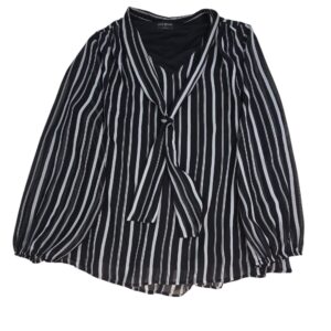 Lane Bryant semi sheer blouse women's size 22 black striped tie neck blouse