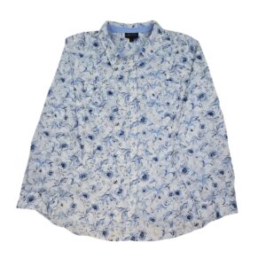 Lane Bryant long sleeve button up shirt women's size 24 blue floral cotton blouse front view