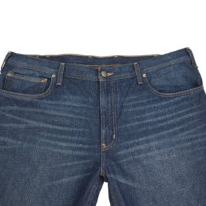 Mustang blue denim jeans front waist close up